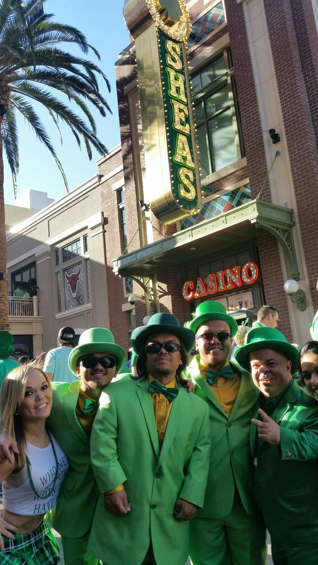 Brian Thomas, right, and friends at the Linq Promenade and Hotel on Thursday, March 17, 2016, for St. Patrick’s Day.