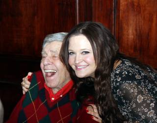 Jerry Lewis and his daughter Danielle, shown during his 90th-birthday surprise party at Piero’s on Wednesday, March 16, 2016.