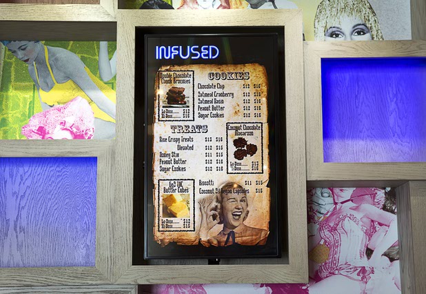 A display gives a menu of infused products at Medizin, a medical marijuana dispensary at 4850 W Sunset Rd., Tuesday, March 22, 2016. The dispensary is scheduled to open on Friday, April 1.