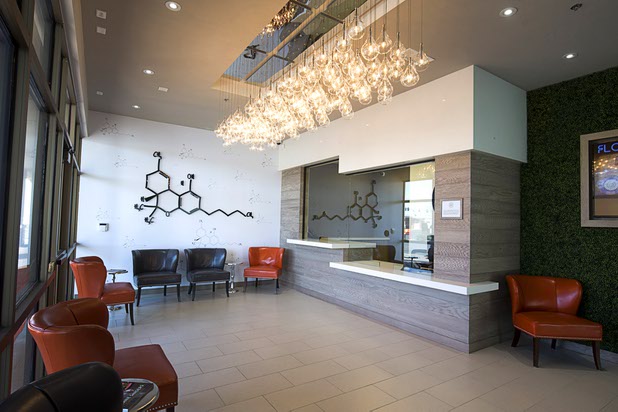 A view the Medizin lobby, a medical marijuana dispensary at 4850 W Sunset Rd., Tuesday, March 22, 2016. The display on the wall shows the compound for THC. The dispensary is scheduled to open on Friday, April 1.