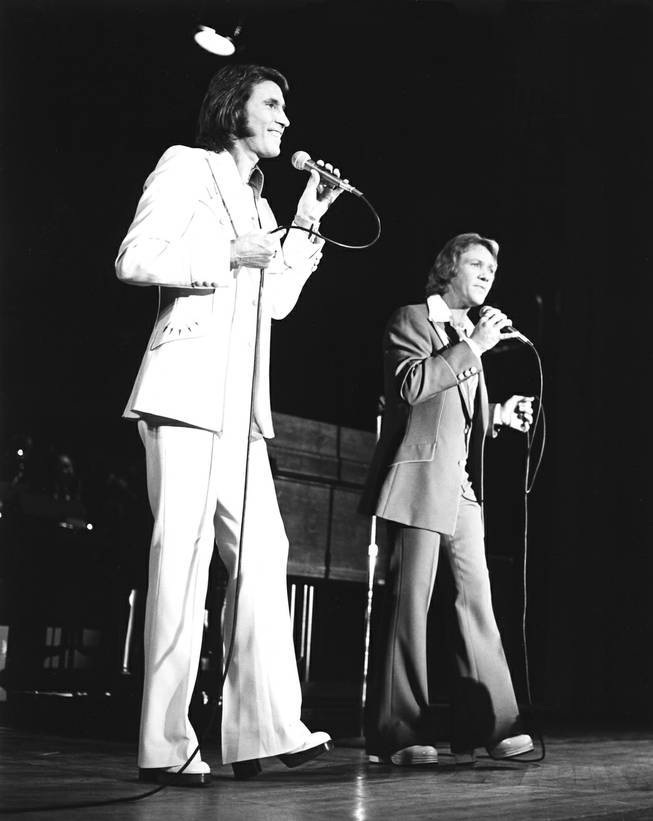 The Righteous Brothers — Bill Medley and Bobby Hatfield — at the Riviera on Sept. 4, 1975, on the Las Vegas Strip.