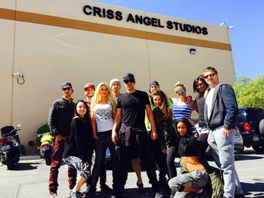 The cast of Criss Angel’s “Mindfreak Live!” is shown outside Angel’s headquarters and warehouse in Las Vegas.