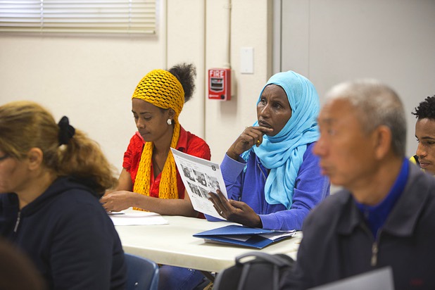 English as a Second Language students attend a class for beginners at Catholic Charities of Southern Nevada Tuesday, March 29, 2016. Many of the students are refugees.