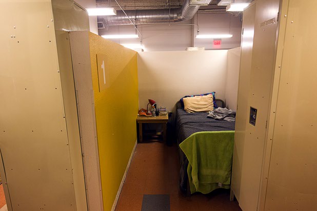 A cubicle is shown in a Resident Empowerment Program room at Catholic Charities of Southern Nevada Tuesday, March 29, 2016. Men in the program can stay at the shelter for about a year.