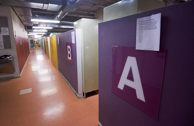 A Resident Empowerment Program room has cubicles for about 65 men at Catholic Charities of Southern Nevada Tuesday, March 29, 2016. Men in the program can stay at the shelter for about a year.