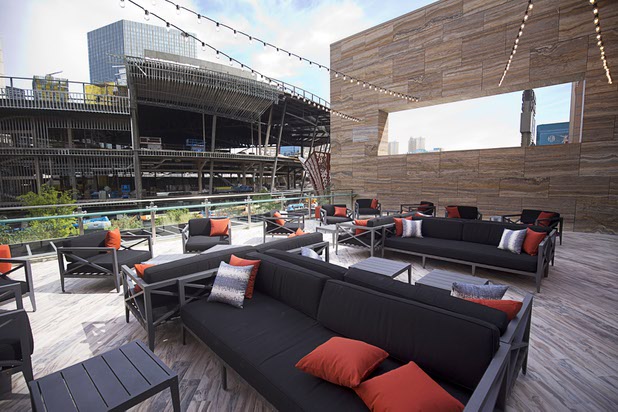 A third-floor outdoor patio is shown at Sake Rok during the grand opening of The Park Monday, April 4, 2016. The new pocket park, lined with restaurants and seating for outdoor dining, runs from the Las Vegas Strip to the new T-Mobile Arena.
