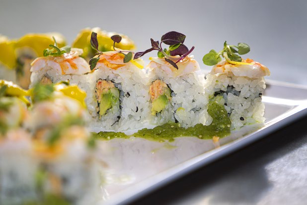 Sushi roils are displayed at Sake Rok during the grand opening of The Park Monday, April 4, 2016. The new pocket park, lined with restaurants and seating for outdoor dining, runs from the Las Vegas Strip to the new T-Mobile Arena.