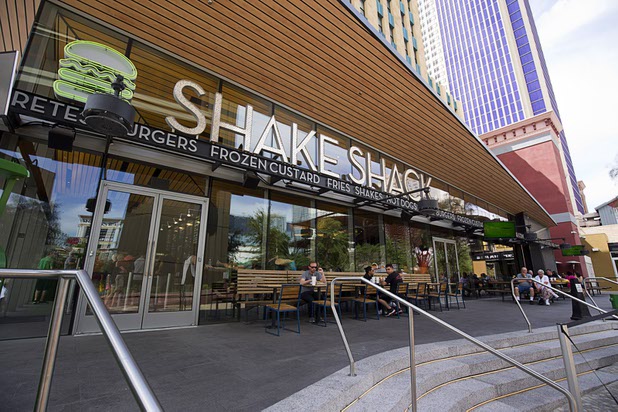 A view of the Shake Shack during the grand opening of The Park Monday, April 4, 2016. The new pocket park, lined with restaurants and seating for outdoor dining, runs from the Las Vegas Strip to the new T-Mobile Arena.