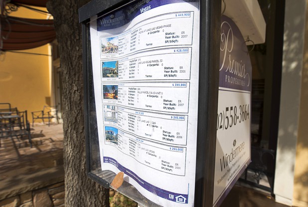 A flier in MonteLago Village lists property for sale at Lake Las Vegas on Sunday, April 10, 2016, in Henderson.