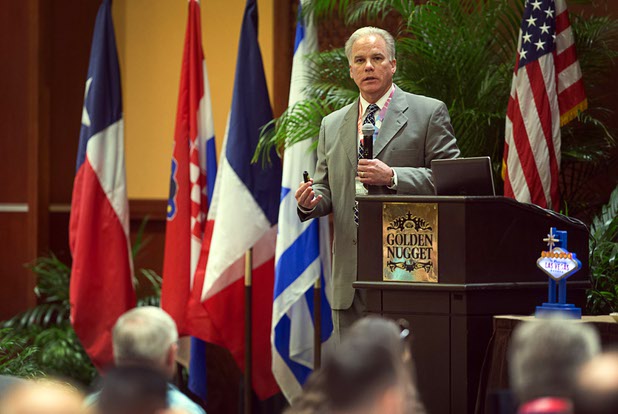 Gregory Mullen, chief of police in Charleston, S.C., speaks during the 23rd International Tourism Safety Conference at the Golden Nugget in downtown Las Vegas Tuesday, April 12, 2016. Mullen spoke on the June 17, 2015 church shooting in Charleston that left nine people dead.