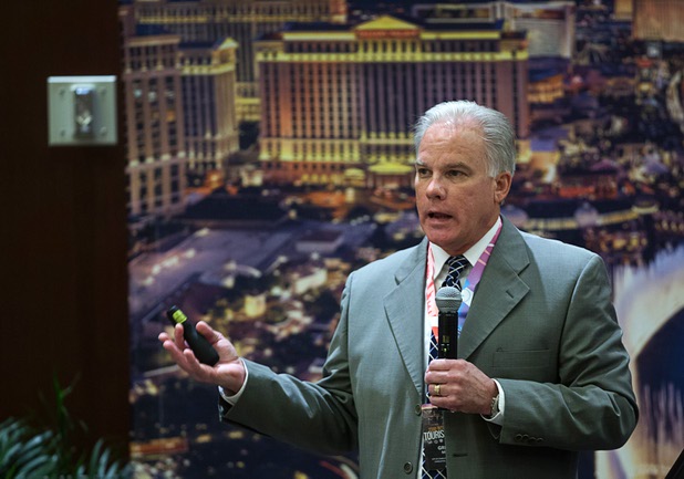 Gregory Mullen, chief of police in Charleston, S.C., speaks during the 23rd International Tourism Safety Conference at the Golden Nugget in downtown Las Vegas Tuesday, April 12, 2016. Mullen spoke on the June 17, 2015 church shooting in Charleston that left nine people dead.
