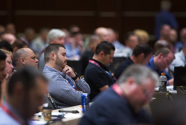 People listen to a panel discussion with Gregory Mullen, chief of police in Charleston, S.C., and Pranil Upadhayaya, a tourism management advisor from Nepal, during the 23rd International Tourism Safety Conference at the Golden Nugget in downtown Las Vegas Tuesday, April 12, 2016.  Mullen and Upadhayaya spoke during a panel discussion on crisis management during shootings and earthquakes.