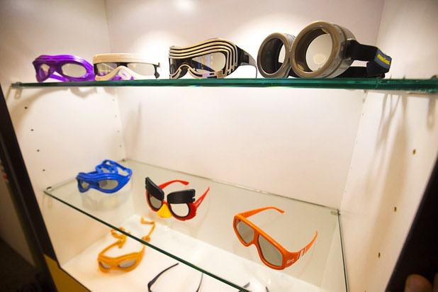A variety of 3D glasses are displayed in the Look3D Eyewear booth during the CinemaCon trade show at Caesars Palace Tuesday, April 12, 2016. CinemaCon is a convention for movie theater owners.