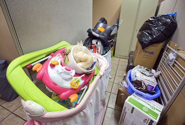 Donated baby toys and child seats are shown in the Emergency Resource Services department at HELP of Southern Nevada Thursday, April 14, 2016.