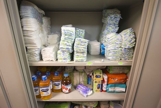 Donated diapers and baby food are shown in the Emergency Resource Services department at HELP of Southern Nevada Thursday, April 14, 2016.