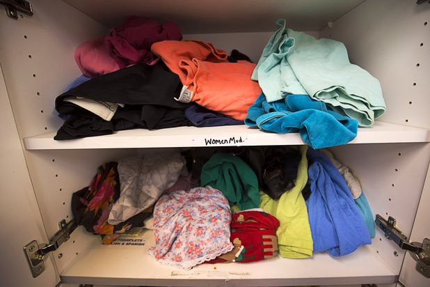 Donated clothing is shown in the Homeless Services department at HELP of Southern Nevada Thursday, April 14, 2016.
