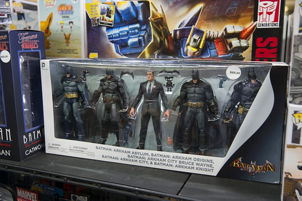 Batman action figures are displayed at The Pop Shack in the Boulevard mall Sunday, April 17, 2016.