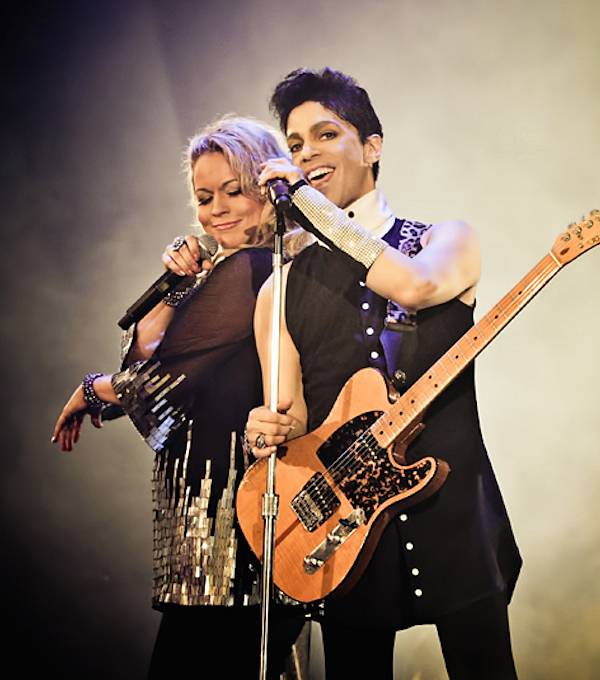 Elisa Fiorillo appears onstage with Prince on March 8, 2014, during a performance at the Hollywood Palladium in Los Angeles, just after an appearance on “The Arsenio Hall Show.”
