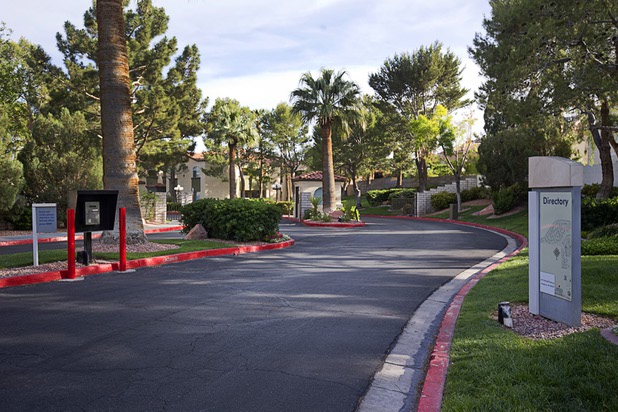 A view of the entry to Parkway Townhomes, formerly Camden Summit Apartments, 2675 Windmill Parkway, on Tuesday, April 26, 2016, in Henderson. On Tuesday, Camden Property Trust announced the sale of 15 properties, a retail center and undeveloped land in the Las Vegas Valley.