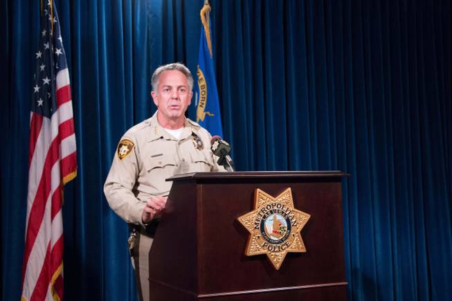 Sheriff Joseph Lombardo addresses the media from Metro's headquarters Wednesday, April 27, 2016, regarding a significant rise in violent crimes.