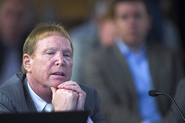 Oakland Raiders owner Mark Davis listens during a meeting of the Southern Nevada Tourism Infrastructure Committee at UNLV Thursday, April 28, 2016.