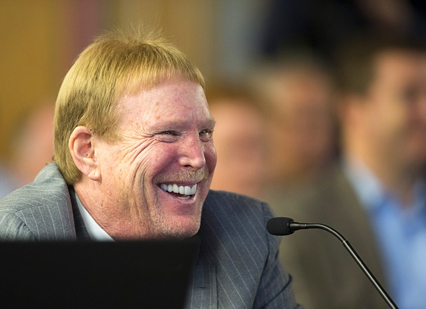Oakland Raiders owner Mark Davis smiles during a meeting of the Southern Nevada Tourism Infrastructure Committee at UNLV Thursday, April 28, 2016.
