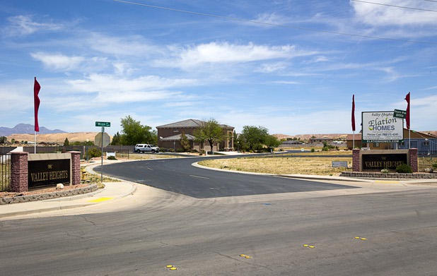 An entrance is shown at the Valley Heights by Elation Homes subdivision Wednesday, May 4, 2016, in Moapa Valley.