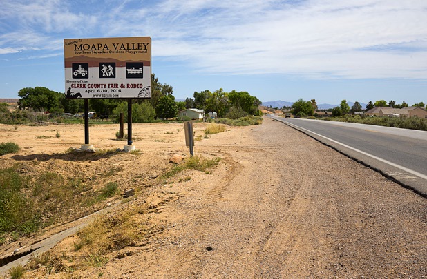 A sign welcomes visitors to Moapa Valley on Wednesday, May 4, 2016.