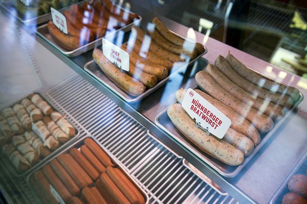 Sausages are displayed in a cooler at the Dog Haus restaurant at 4480 S Paradise Rd. Monday, May 9, 2016. The California-based chain specializes in creative hot dogs, burgers, sausages & fries. The Las Vegas restaurant opened in March.