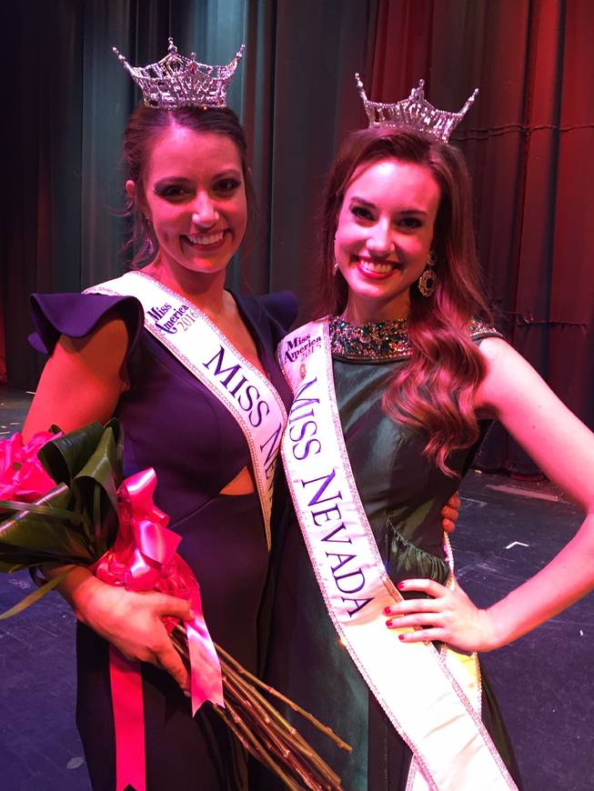 The 2016 Miss Nevada America Pageant on Friday, May 6, 2016, at Tropicana Showroom. Bailey Gumm of Minden, left, with 2015 Miss Nevada America Katherine Kelley, was crowned the winner.