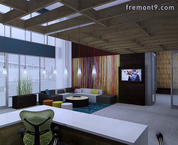 An artist illustration is displayed during groundbreaking ceremony for Fremont9, a new apartment complex at East Fremont and Ninth streets, in downtown Las Vegas, Monday, May 16, 2016.