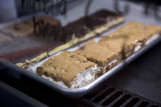 Fresh Nutella brownies are displayed in a bakery case at Salted Malted Bakery & Creamery, 6584 N. Decatur Blvd., Tuesday, May 17, 2016. The restaurant offers many Canadian specialties such as poutine, peameal bacon, and a variety of sweets.