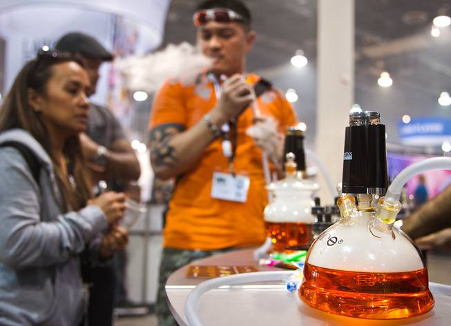 The Aspire Vape is used as a hookah on display at the Vape Exhibit at the Sands Expo and Convention Center promoting a variety of new and interesting E-cigarette products on Saturday, May 21, 2016.