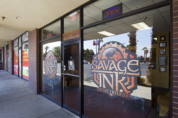 An exterior view of Savage Ink Tattoo Emporium, 3650 S. Decatur Blvd., Monday, May 23, 2016.
