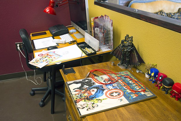 A view of Jay Savage's desk in Savage Ink Tattoo Emporium, 3650 S. Decatur Blvd., Monday, May 23, 2016.