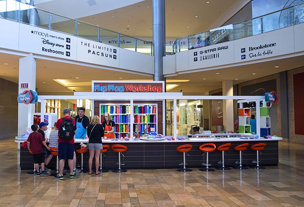 A view of the Flip Flop Workshop kiosk location in the Fashion Show mall Monday, May 23, 2016. The company allows you to decorate your flip-flops, then watch a "flip-flop genius" put it together in front of you.