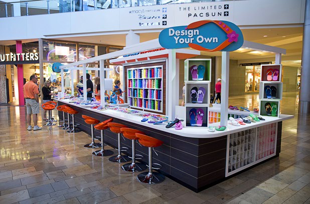 A view of the Flip Flop Workshop kiosk location in the Fashion Show mall Monday, May 23, 2016. The company allows you to decorate your flip-flops, then watch a "flip-flop genius" put it together in front of you.