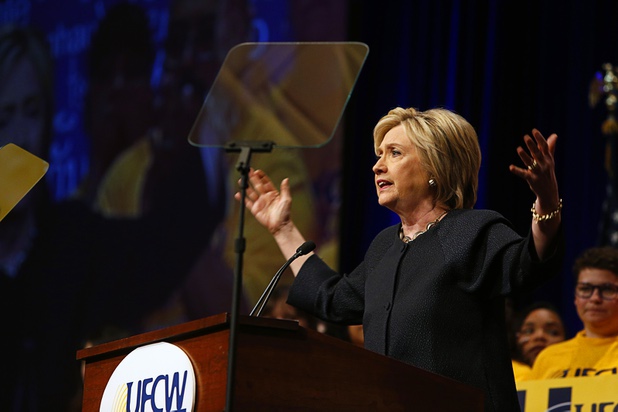 Democratic presidential candidate Hillary Clinton speaks to attendees of the United Food & Commercial Workers convention Thursday, May 26, 2016, at the Mirage.