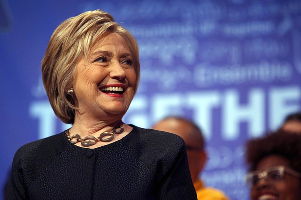 Democratic U.S. presidential candidate Hillary Clinton smiles as she is introduced during the United Food & Commercial Workers convention at the Mirage, Thursday, May 26, 2016.