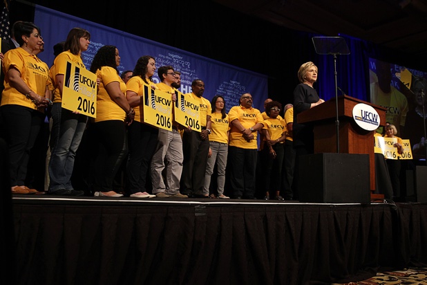 Democratic presidential candidate Hillary Clinton speaks to attendees of the United Food & Commercial Workers convention Thursday, May 26, 2016, at the Mirage.