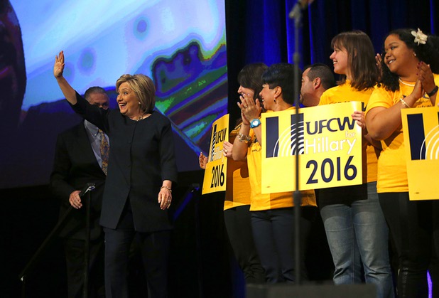 Democratic U.S. presidential candidate Hillary Clinton arrives to speak at the United Food & Commercial Workers convention at the Mirage, Thursday, May 26, 2016.