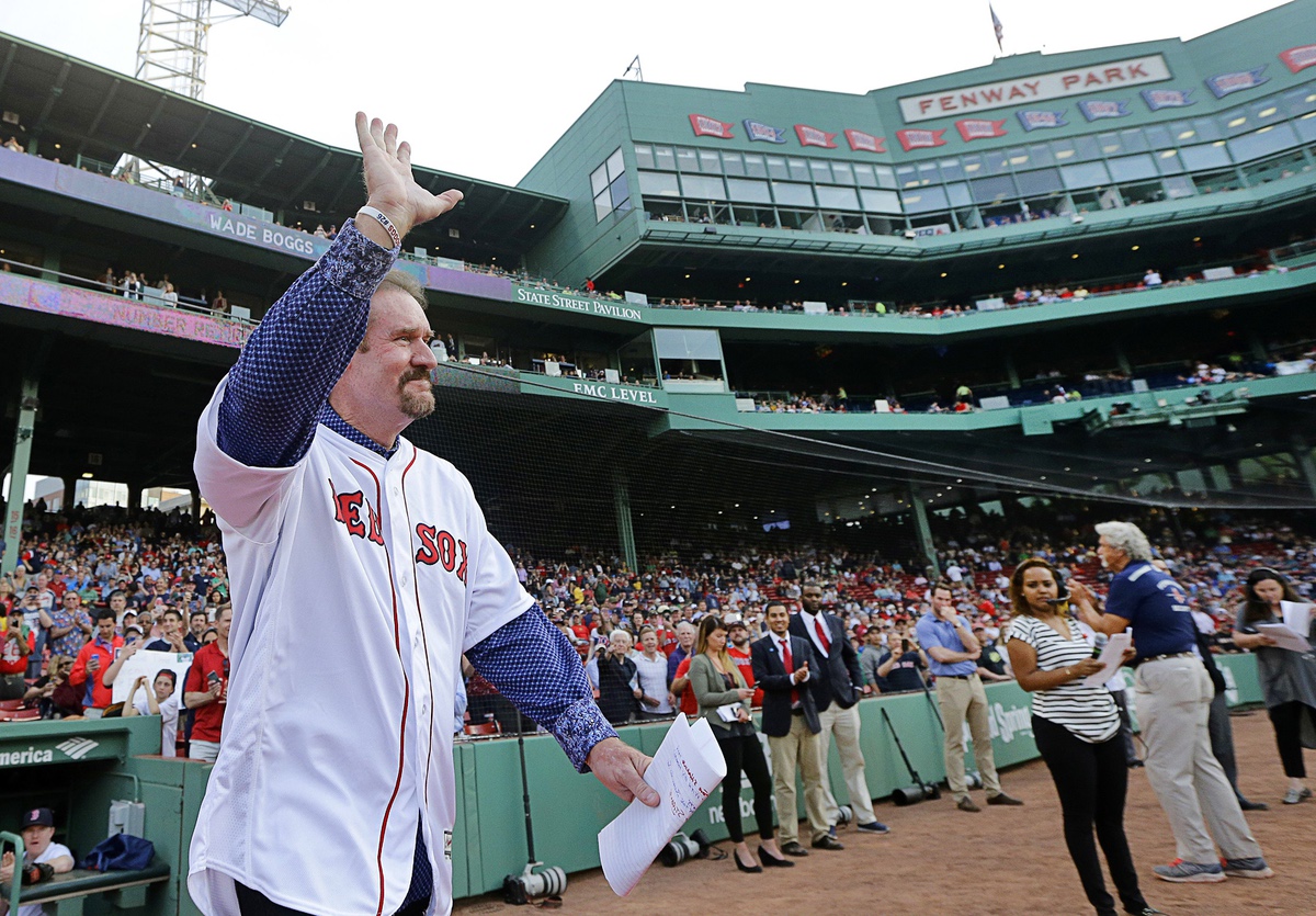 Wade Boggs looks on as his number, 26, is unveiled with Red Sox retired  numbers at Fenway, May 26, 2016