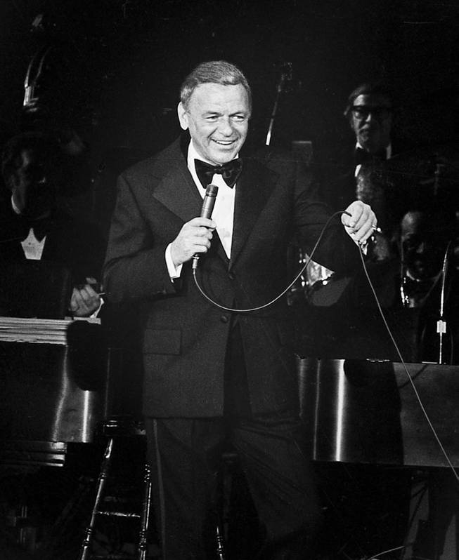 Frank Sinatra performs at Caesars Palace on June 6, 1974, in Las Vegas.

