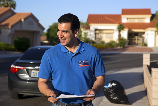 Congressional candidate Ruben Kihuen canvasses in a neighborhood in Summerlin Monday, June 6, 2016.