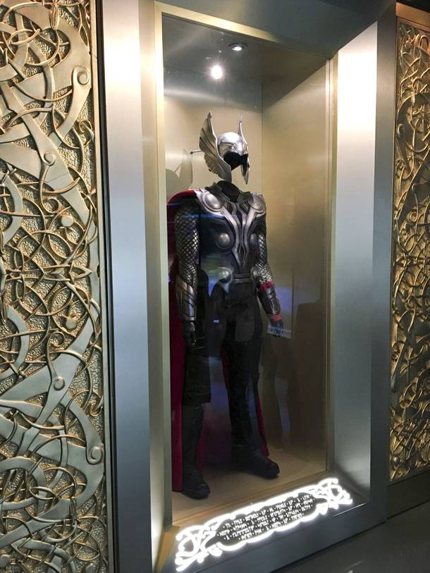 Thor suit display at the Marvel’s Avengers STATION, an immersive exhibit that takes visitors on a journey through the Avengers superhero franchise, Tuesday, June 14, 2016, at Treasure Island.