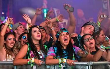 The crowd is pumped as they dance to the music at Waste Land during the first night of the Electric Daisy Carnival on Friday, June 17, 2016, at Las Vegas Motor Speedway.