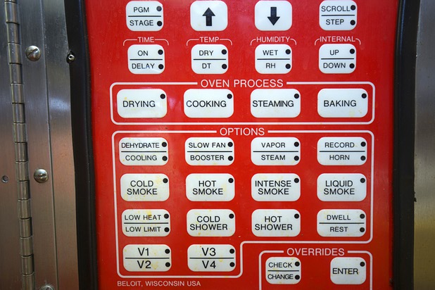 Controls are shown on a smoking machine at Tina's Gourmet Sausage House, 2101 S Decatur Blvd., Thursday, June 16, 2016.