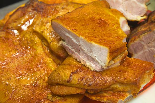 Smoked bacon is displayed at Tina's Gourmet Sausage House, 2101 S Decatur Blvd., Thursday, June 16, 2016.