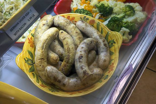 Homemade German bratwurst is displayed at Tina's Gourmet Sausage House, 2101 S Decatur Blvd., Thursday, June 16, 2016.