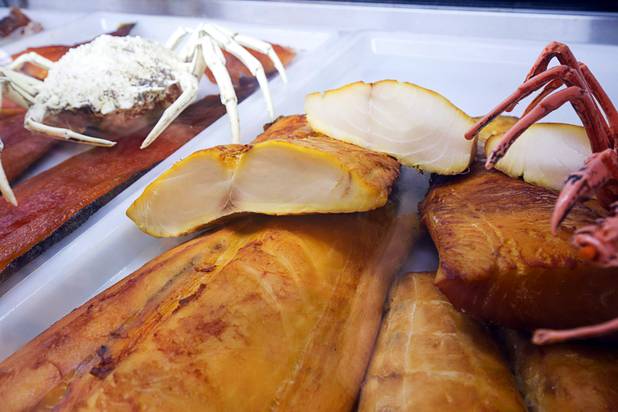 Smoked butterfish is displayed at Tina's Gourmet Sausage House, 2101 S Decatur Blvd., Thursday, June 16, 2016.